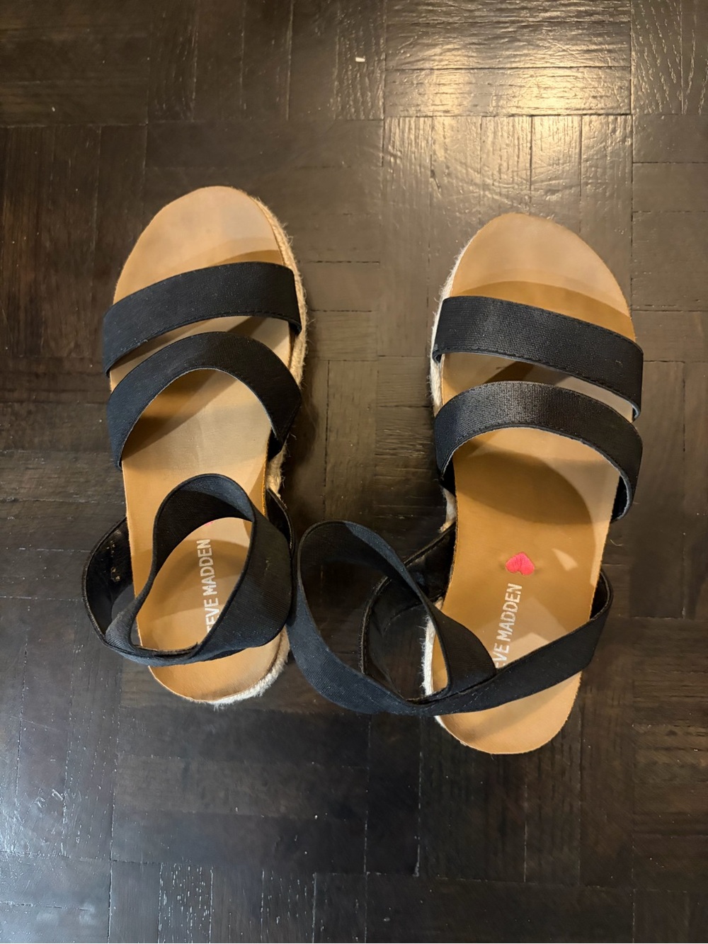 Steve Madden Black Espadrille Wedge Sandals with Ankle Wrap